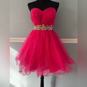 Elegant Strapless Fuchsia Mini Dress with Floral Details